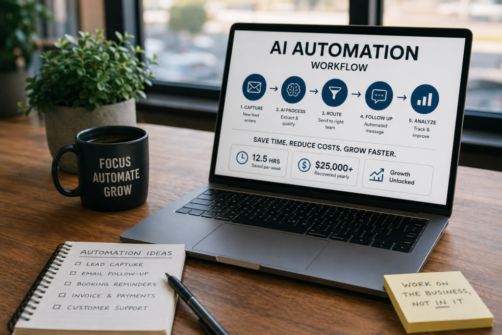 how to use AI automation for small business workflow diagram