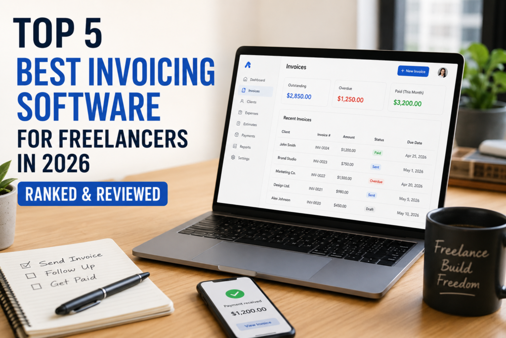Best invoicing software for freelancers in 2026 displayed on a professional invoicing dashboard